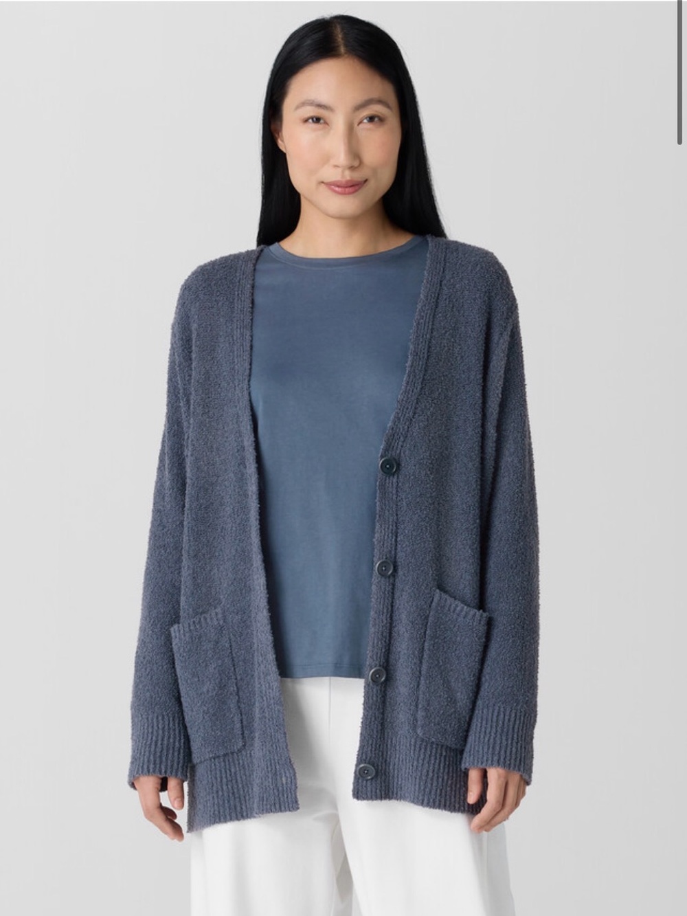 Eileen Fisher Cotton Fluff Cardigan sweater cashmere blend small Eclipse NEW